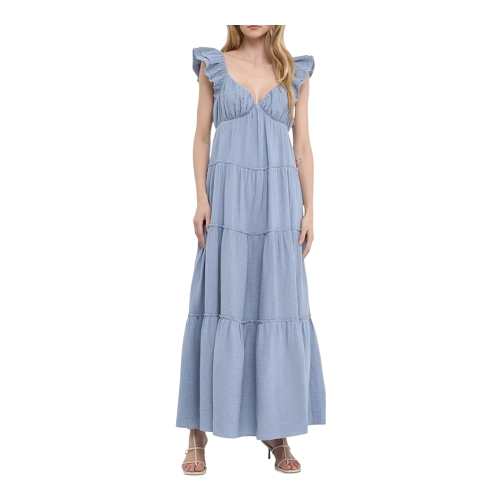 Free The Roses Gauze Tiered Maxi Raw Edge Details XS